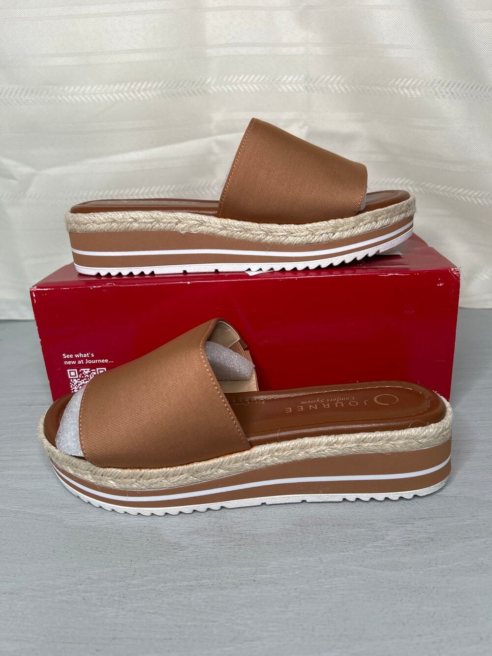 Journee Collection Rosey Espadrille Wedge Sandals Tan Womens Size 7 Wide
